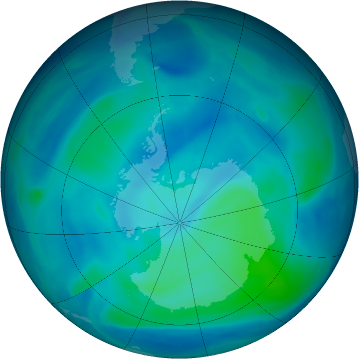 Antarctic ozone map for 25 February 2007